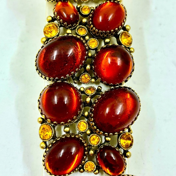 Vintage Mid-Century Chunky Faux Amber And Rhinestone Bracelet - Picture 2 of 4